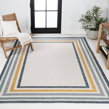 Pollux Classic Coastal Mitred Stripe Reversible Machine-Washable Indoor/Outdoor Area Rug